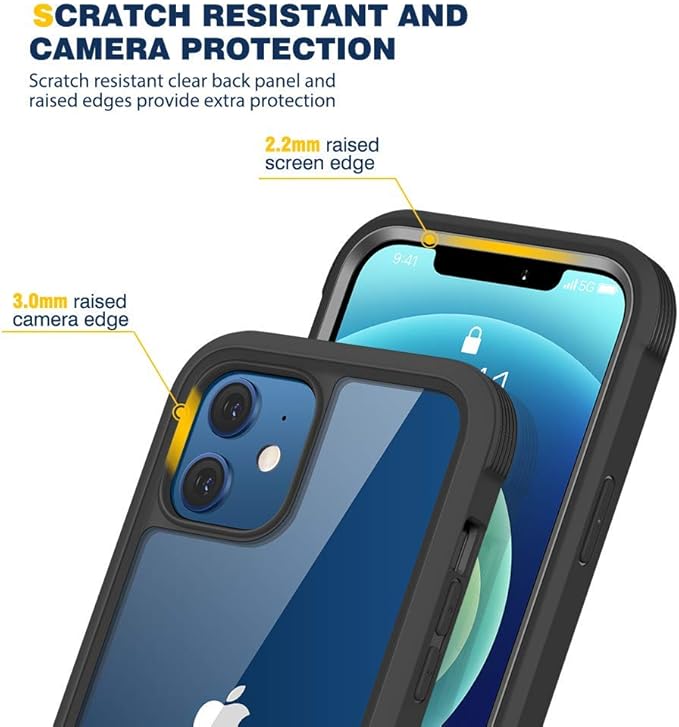 Diaclara Designed for iPhone 12/12 Pro Case, Full Body Rugged with Built-in Touch Sensitive Anti-Scratch Screen Protector, Soft TPU Bumper Case for iPhone 12/12 Pro 6.1" (Black and Clear)