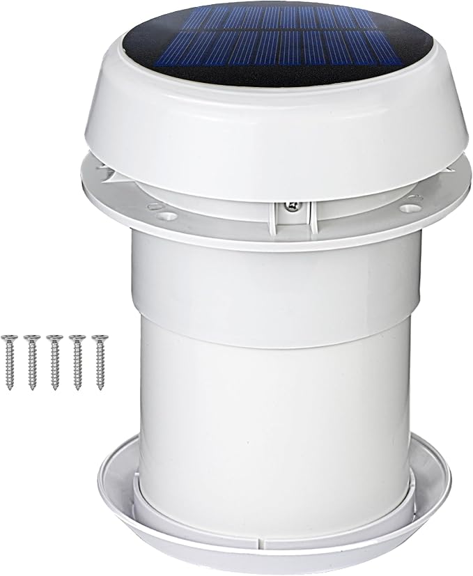 Pactrade Marine Solar Roof Vent Fan - Dual-Mode 12V/Solar Vent Fan for Shed, RV, Trailer, More | Solar/12V Exhaust Fan for Odor & Moisture Control | Quiet, Weatherproof RV Exhaust Fan Replacement