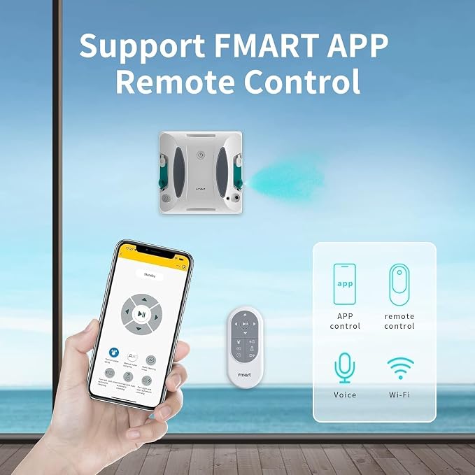FMART W6 Window Cleaner Robot Double-Sided Spray Water, 3800Pa Strong Suction Smart Window Cleaning Robot, APP&Remote Control Robot Suitable for Outdoor/Indoor High Rise Windows