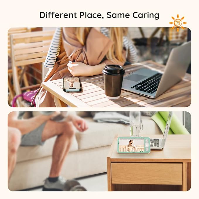 BOIFUN 2K Split-Screen 5 Inch Wi-Fi Baby Monitor With 2 Cameras, Colorful Night Light, AI Motion & Sound & Humidity & Temp Detection, Auto Tracking Via Smartphone App And Monitor Control, Night Vision