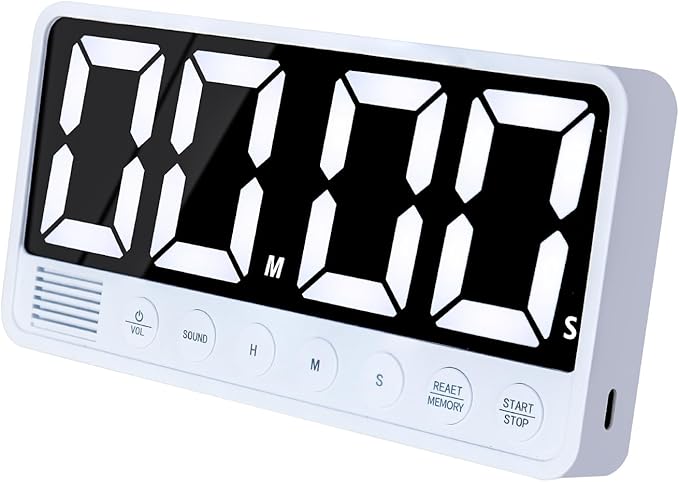 Digital Kitchen Timer - 7.1” Extra Large Display LED Magnetic Rechargeable Countdown/Up Timer, with 6 Alarms 4 Levels Volume Memory Function for Cooking, Classroom, Office, Home Gym (White)