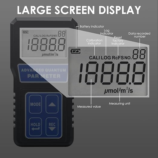 Par Meter High Precision PPFD Meter, Par Meter for led Grow Lights 400-700nm Wavelengths Par Light Meter with Data Logging, Calibration Function, PPFD Meter for LED Grow Light, Greenhouse, Plants