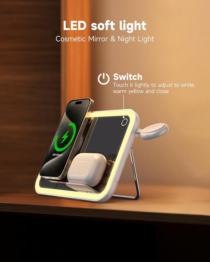 3 in 1 Wireless Charging Station for Apple Magnetic Charger Station for iPhone 16/15/14/13/12 & Apple Watch& Airpods (White)