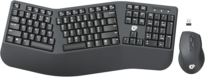FOPETT Wireless Ergonomic Keyboard for PC, 2.4G Full Size Wireless Keyboard and Mouse Combo, Comfortable Natural Split Keyboard Mouse for Windows Computer Desktop Laptop