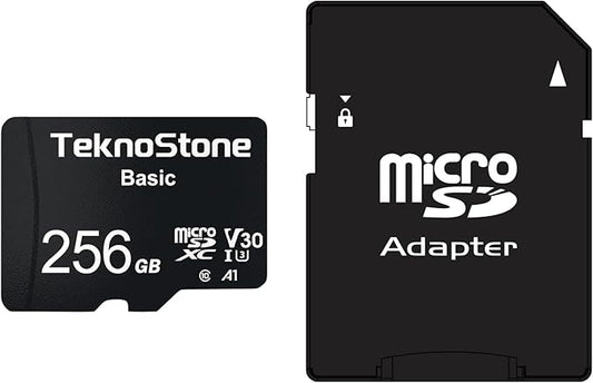 Basic 256GB MicroSDXC Flash Memory with Adapter 90MB/s Read 50MB/s Write UHS-I C10 U3 V30 A1 Rated HD Support TF Card for Dashcams Security Cameras Tablets Phones Drone Console (1 Pack)