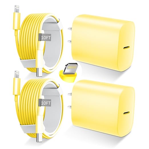 Phone 14 13 12 11 Fast Charger,10FT Long Phone Chargers Fast Charging Lightning Cable with 20W USB C Charger Block for Phone 14/14 Pro Max/13/13 Pro Max/12/12 Pro Max/11/11Pro/XS/Max/XR/X,Pad,Yellow