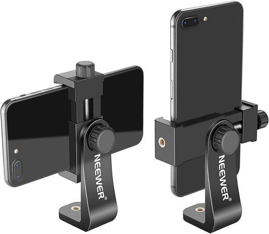 NEEWER Smartphone Holder Phone Tripod Mount Compatible with iPhone 16 15 Pro Max Plus 14 13 12 Mini Samsung Galaxy S24 S23 Ultra, Cell Phone Clip Vertical Bracket Adapter for Tripod with 1/4" Screw