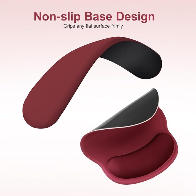 MOSISO Wrist Rest Support for Mouse Pad&Keyboard Set, Circle Curved Ergonomic Mousepad&Coaster Non-Slip Base Home/Office Pain Relief&Easy Typing Pad with Soft Cloth&Silicone Lining, Wine Red