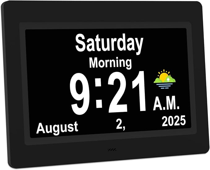 SSYA Dementia Clocks with Day and Date for Seniors,13 Alarms Custom Reminders, Extra Large Digital Calendar Clock for Elderly. (Black)