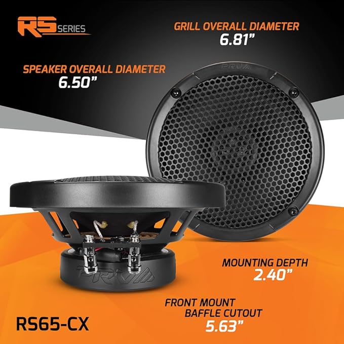 PRV AUDIO 6.5 Inch 2-Way Car Coaxial Speakers 160 Watts per Pair 4 Ohm RS65-CX, Premium Speaker Built-in Neodymium Tweeters with Grill Included - Great for Car Stereo Sound System (Pair)