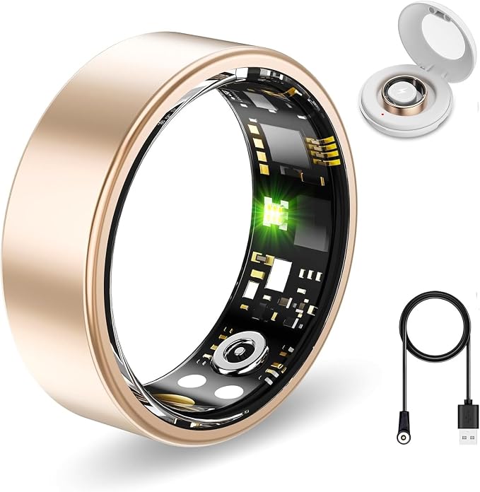 Smart Ring Health Tracker, Sleep&Exercise Monitor Heart Rate,Blood Oxygen,Fitness Trackers for Man&Women -Long Lasting Batteries,Waterproof Sleep Tracking Wearable (Rose Gold, 9)