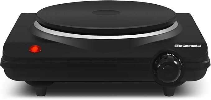 Elite Gourmet 10.5Qt Extra Deep Electric Skillet with Glass Lid, Single Cast Iron Burner Hot Plate, Adjustable Temperature Controls