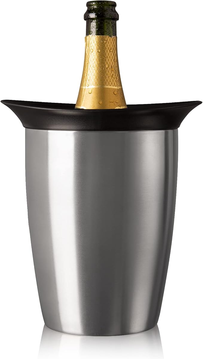 Vacu Vin Champagne Cooler – Stainless Steel Active Bottle Chiller – Includes Removable Cooling Sleeve – Keeps Champagne Cold for Hours – Stylish & Reusable Ice-Free Tabletop Cooler