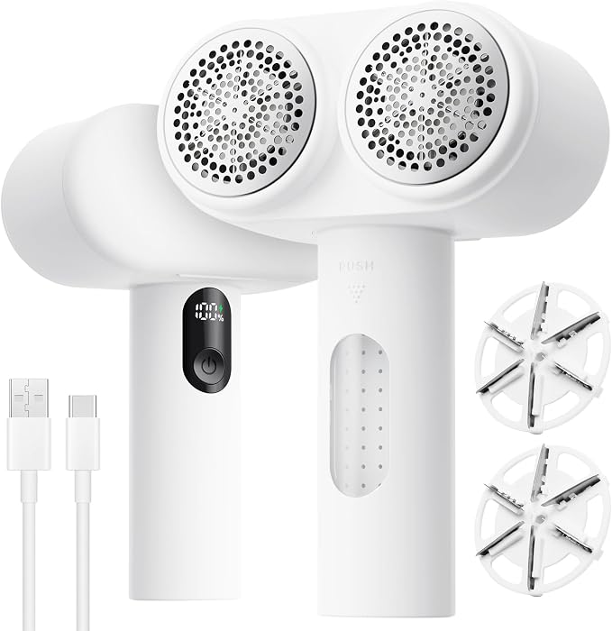 Mosthink Fabric Shaver, 2-in-1 Electric Lint Remover & Build-in Lint Brush, Large Fuzz Remover for Clothes Couch Furniture (White, 2000mAh)