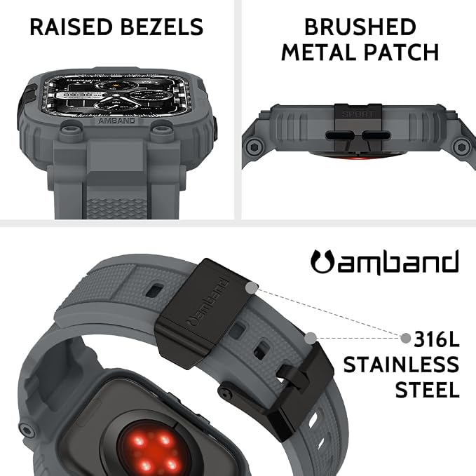 amBand Compatible with Apple Watch Series 9/8/7/6/5/4 & SE 3/2/1 41mm/40mm Band Case for Men, M1 Sport Rugged Case with Strap Military Protective Cover Bumper for iWatch 41/40 mm - Gray