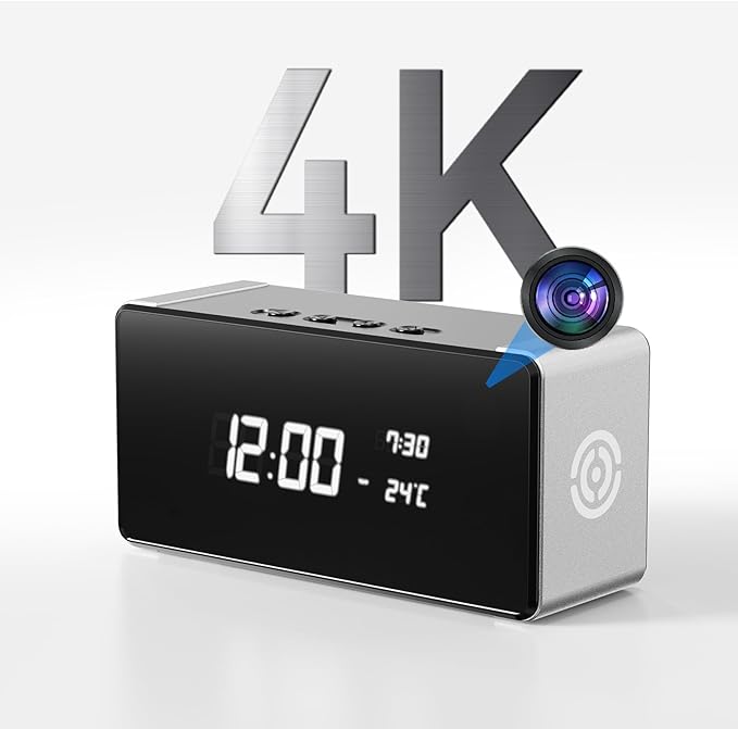 Hidden Camera Clock - Ultra 4K HD Wireless Indoor Camera for Home Security - Mini Nanny Cam with Night Vision, Smart Motion Detection, Remote Live Stream