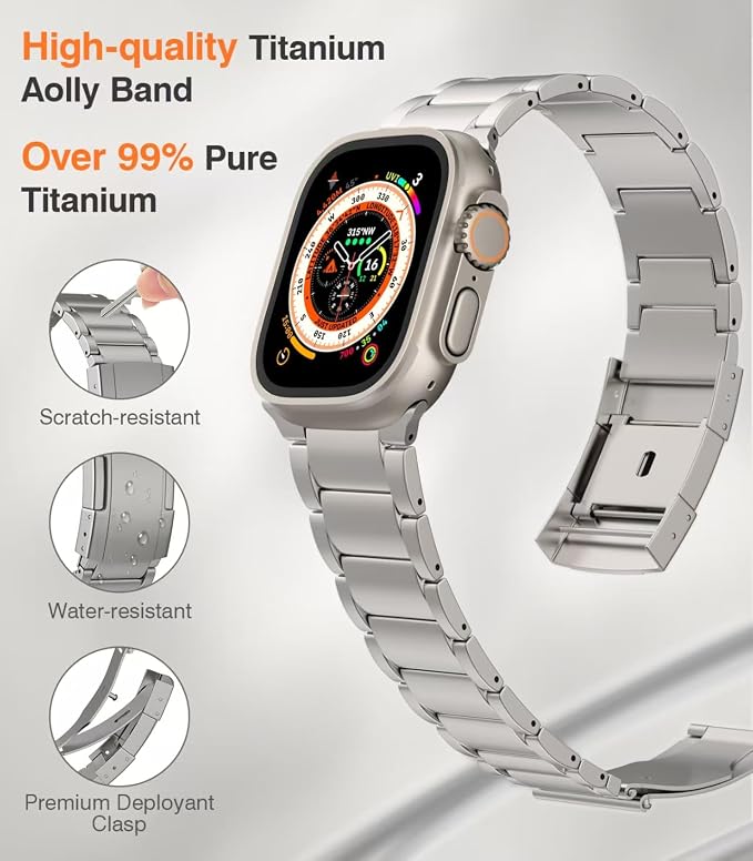 Titanium Band Replacement Compatible with Apple Watch Band Ultra 3 Ultra 2/Ultra 49mm,iWatch Series 11/10 46mm,9/8/7 45mm,SE3/SE2/SE/6/5/4 44mm,3/2/1 42mm, Anti-Scratch, Natural Titanium