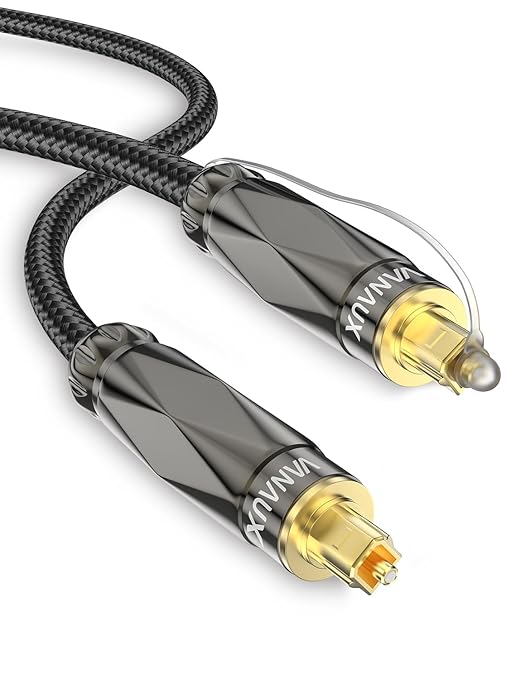 VANAUX Optical Audio Cable, Digital Optic Cord for Soundbar[Cotton Braided,Metal Case,Gold-Plated Plug] Toslink S/PDIF Cable for Home Theater,Sound Bar,TV,PS4 (6ft/2m)