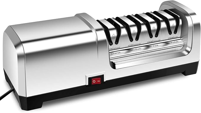 YBSVO 4-Stage Professional Electric Knife Sharpener | Heavy Duty Diamond Sharpening System for Straight & Serrated Knives - Quiet Motor for Kitchen & Chef Use