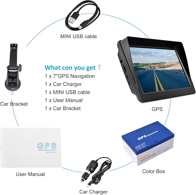 GPS Navigator for Car and Truck, 7 Inch Touchscreen, 2026 North America Maps, Voice Guidance, Speed Limit Warning, USB Connectivity