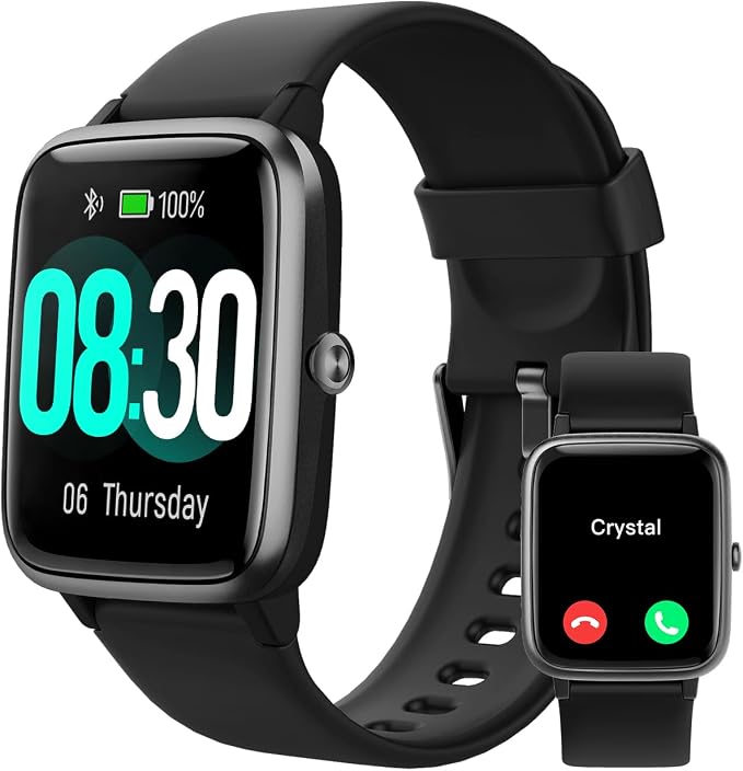 GRV Smart Watches for Men Women, Answer/Make Calls, 1.8" HD Smartwatch for iPhone Android Phones, Fitness Watch with Heart Rate/Sleep/Stress Monitor Steps Calories Counter, IP68 Waterproof (Black)
