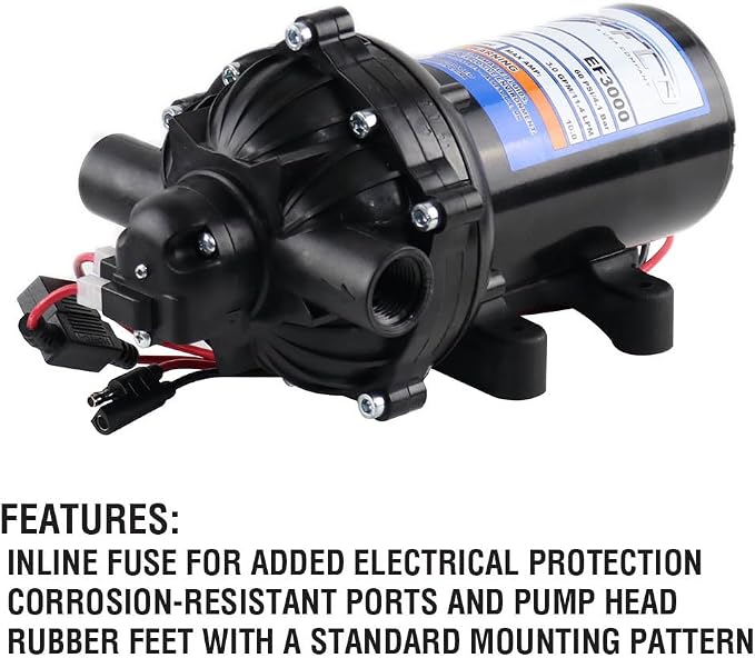Everflo FBA_EF-3000-BOX EF3000 Diaphragm/Demand Water Transfer Pump 3.0 GPM 12V Volt 60 psi
