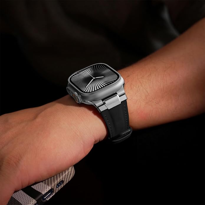 Vintage Genuine Leather Band for Apple Watch Ultra 49mm (2026 Upgrade), Rugged Replacement Strap Compatible with iWatch 46mm 45mm 44mm - for Men Women, Fit Ultra3/2/1, SE 3/2/1, Series11 10/9/8/7/6/5/4