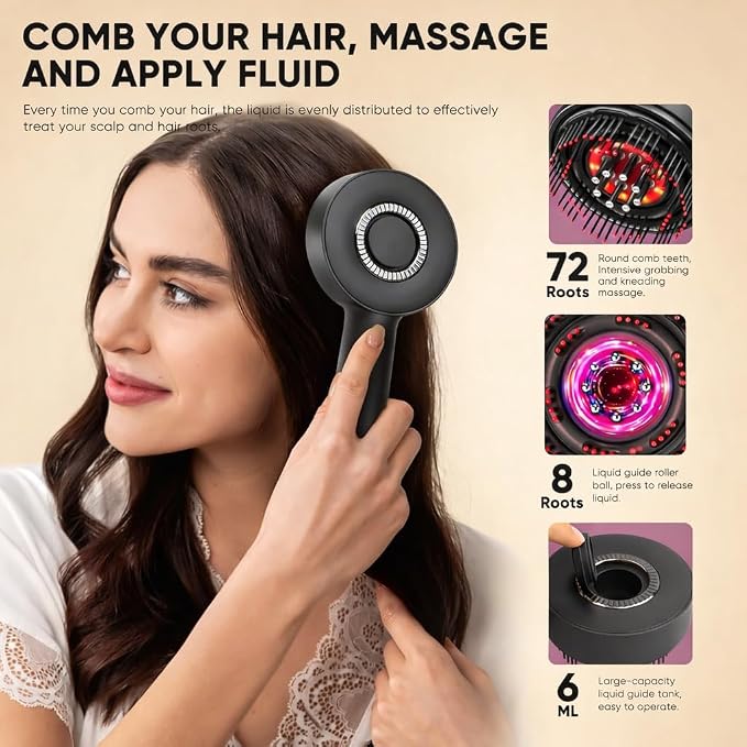 Electric Scalp Massager, 3-in-1 Hair Oil Applicator & Cordless Electric Head Massager, IPX7 Waterproof, Portable Scalp Brush for Home & Travel (Gray)