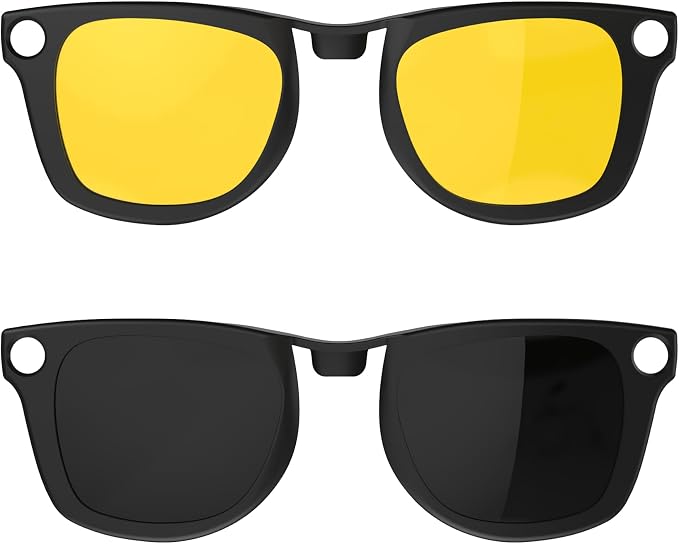 HIBLOKS 2Pcs Polarized Clip for RayBan Meta Wayfarer RW4006 & Gen 2 RW4012 Regular (50-22), Matte Black Frame Discoloration Clip for RayBan Meta Gen 2 Protect Your Eyes, (Black+Yellow)