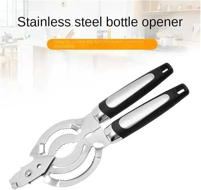 Stainless Steel Can Opener Adjustable Jar Lid Gripper Labor-Saving Multifunctional Bottle Opening Tool Picnic(Black)
