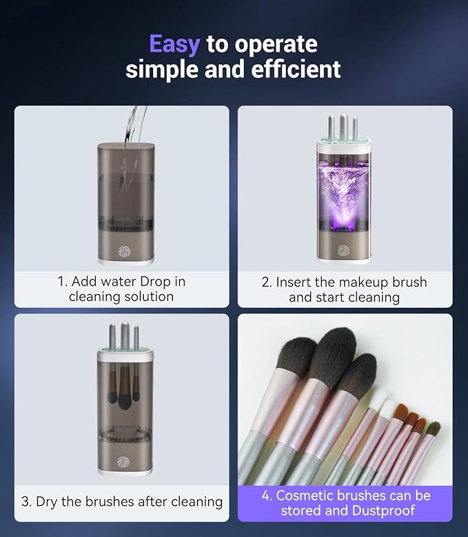 2026 Upgrade Makeup Brush Cleaner 【Industry NO.1-12x Cleaning Power】Make up Brush Cleaner Machine【International Certification - 0 Dust】 Electric Makeup Brush Cleaner,Suitable for all Brush，Grey