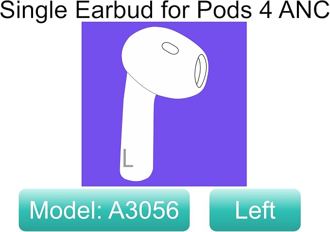 Meenova OEM A3056 One Left Earbuds Replacement (ANC Version) for Pod (4th Generation), Legit Single Left Ear Side Only, Compatible with Original Air 4 A3059 Charging Case, Used A3055 A3057 Pods 4