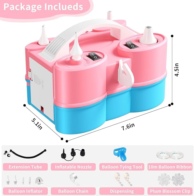 Biapian Balloon Pump Electric, 3-in-1 Portable Electric Air Pump for Balloons and Inflatables, Dual Nozzle Balloon Blower Machine for All Latex 260q Foil Balloon Inflator Deflator for Party Decoration