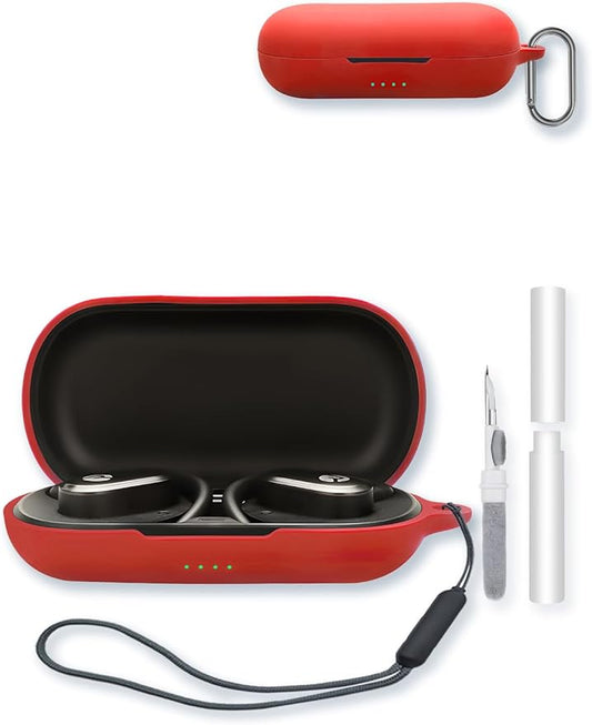 Case for Raycon Open Earbuds True Wireless Bluetooth Headphones,Soft Protective,BOVUGAC Silicone Case Cover with Keychain & Cleaning Kit & Lanyard for Raycon Open Earbuds-Red