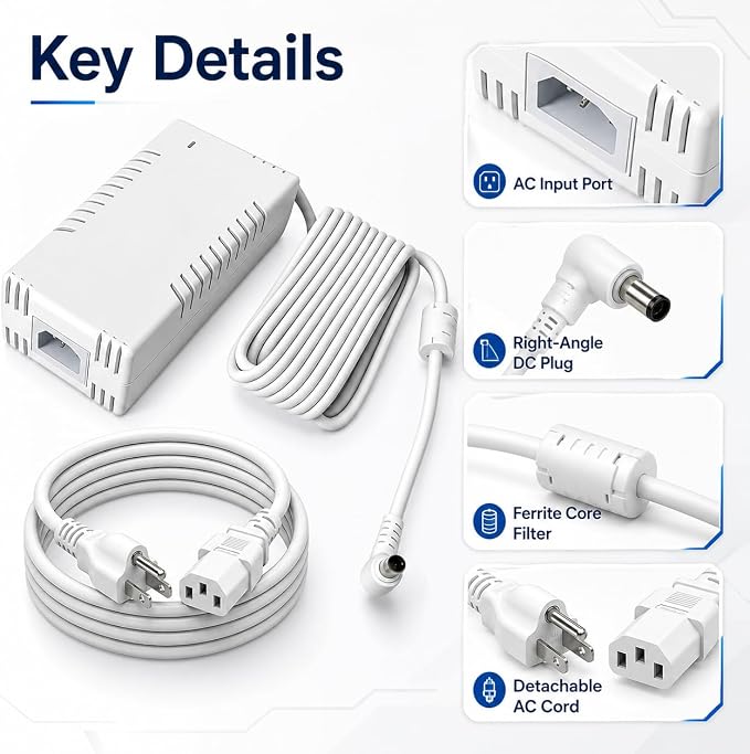 54V 210W Power Adapter Compatible with Ubiquiti UACC-Adapter-AC-210W, Replacement AC DC Power Supply for UniFi US-XG-6POE, USW-Ultra-210W and 6/8-Port PoE Switches, Industrial Grade, White