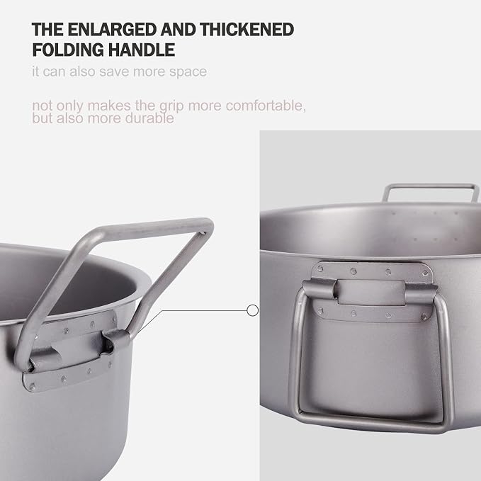 Boundless Voyage 2L Titanium Stock Pot with Lid Folding Handle Soup Pot for Outdoor Camping Hiking Picnic Home Kitchen Ultralight Cookware Ti2054C