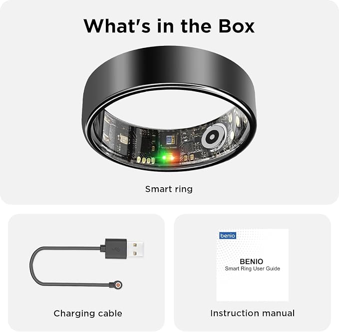 BENIO Gen 2 Smart Ring for Women & Men, Heart Rate,Fitness Tracker with Sleep，Step/Sleep/Blood Oxygen/Heart Rate Tracker, 5ATM Waterproof for iOS and Android,No Subscription