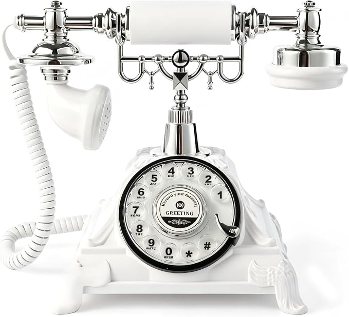 Audio Guest Book Wedding Phone, Audio Guest Book Record Customized Audio Messages Guest Book Alternatives Classic Rotary Phone for Parties Birthdays Rentals Confessions Special Occasions (White)