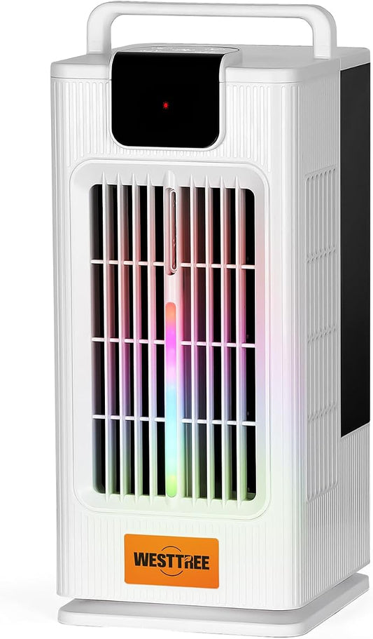 WESTTREE 2000ML Misting Tower Fan Air Conditioner Fan,3 Level Humidify & 4 Speeds, 7 RGB Color Night Lights,Desk Portable Air Conditioners for Bedroom Home Misting Fan F10 white-FU