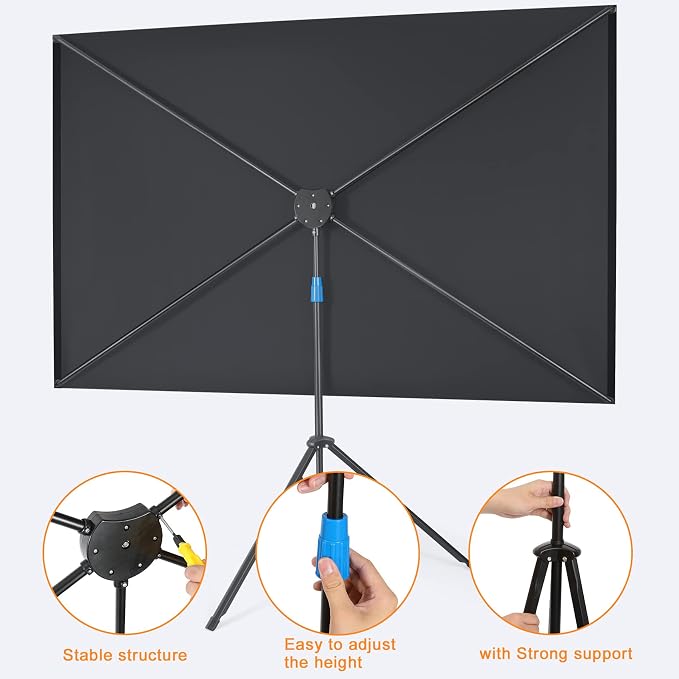 Projector Screen with Stand, 80 Inch Portable Projector Screen Outdoor Indoor, 1.2 Gain Fiberglass Projection Screen, 16:9 Outdoor Movie PVC Screen with Carrying Bag for Movie Night(White Screen)