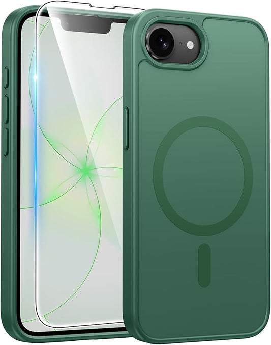 FNTCASE for iPhone 17e Case: iPhone 16e Phone Case [Compatible with Magsafe] Matte Cases with [Screen Protector] Military Grade Shockproof Protective Phone Cover - Full Green