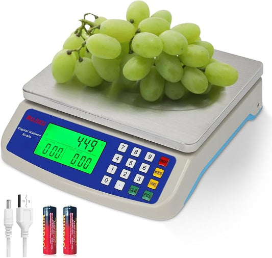 Large Digital Kitchen Scale 22LB Commercial Scale for Food Baking Bread Cooking Meat,Stainless Steel Price Computing Scale with LCD Display,Prep Counting Scale for Parts and Coins,Adapter Included