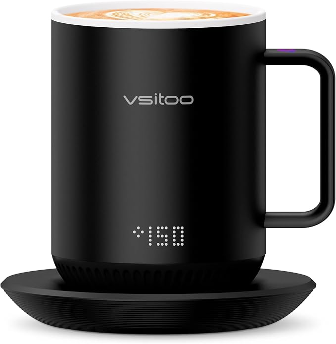 Vsitoo S3 12oz Heated Espresso Mug, Smart Self Heating Coffee Mug for Espresso Lovers, AI Auto-Sensing Temperature Control 120-150℉, Rechargeable Mug Warmer, 316 SS IPX7, Gift for Women Men, White