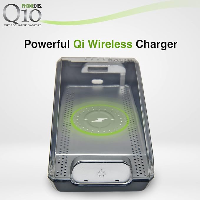 Q10 UV-C Cell Phone Sanitizer with Dryer and Qi Wireless Charging | Cleans, Dries and Charges All Phones