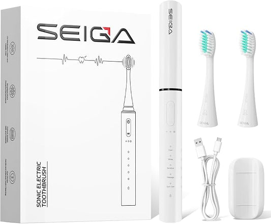 SEIGA Sonic Electric Toothbrush for Adults,Rechargeable Toothbrush with 5 Modes & 3 Intensities,Soft Bristles, 2-Minute Timer,IPX7 Waterproof,Travel Electric Toothbrush with 60-Day Battery Life