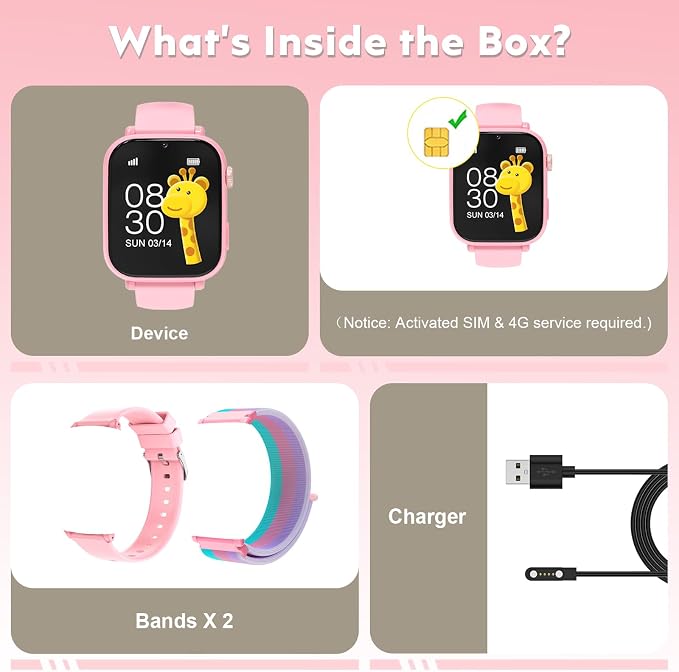 4G Kids Smart Watch for Boys Girls with GPS Tracker, Kid Smartwatch Phone Call SOS Video Call for Kids Birthday Gift Ages 4-12