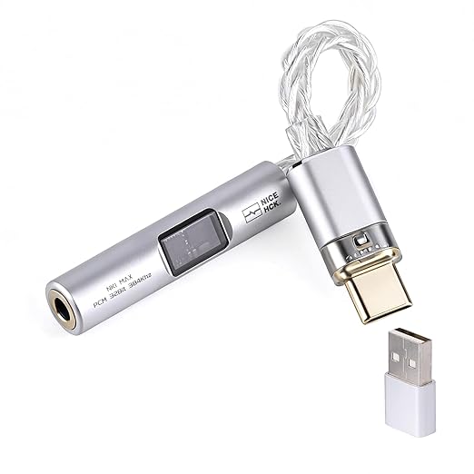 NICEHCK NK1 MAX USB C to 3.5mm Audio Adapter, CX31993 MAX97220 Portable DAC Amp Dongle, Type-C to Aux Headphone Jack with Silver-Plated OCC Cable, Compatible with iPhone 16, Android, Mac, PC (Silver)