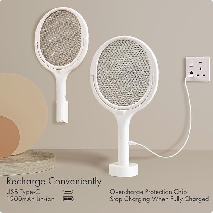 GeckoMan Rotating Head Electric Fly Swatter Racket Rechargeable Bug Zapper Racket Bug Zapper Indoor Fly Zapper Mosquito Zapper Flies Killer for Indoors