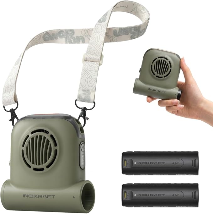 InoKraft Portable Rechargeable Fan for Hiking & Travel, Clip-On Waist Fan with 2 Swappable 4Ah Batteries, Extended Runtime for Long Trips, 49 ft/s Turbo Airflow