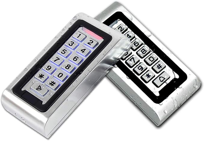 Door Access Control System Stand-Alone Password Keypad + 5PCS Proximity Keychains, Support 2000 Users Card Reader, Weatherproof, Backlight, Zinc Alloy Metal Case, for Garage Door, Gate Opener